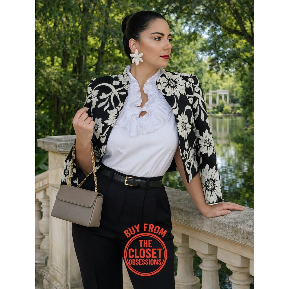 Zara NWT Black White Floral Jacquard Structured Blazer M - Picture 7 of 16